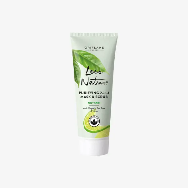 Mặt nạ & Kem tẩy da chết Love Nature Purifying 2-in-1 Mask & Scrub with Organic Tea Tree & Lime