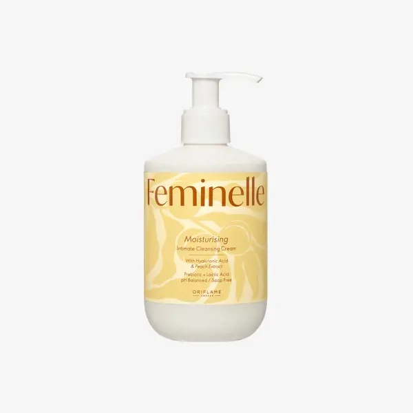 Dung dịch vệ sinh Feminelle Moisturising Intimate Cleansing Cream with Hyaluronic Acid and Peach Extract
