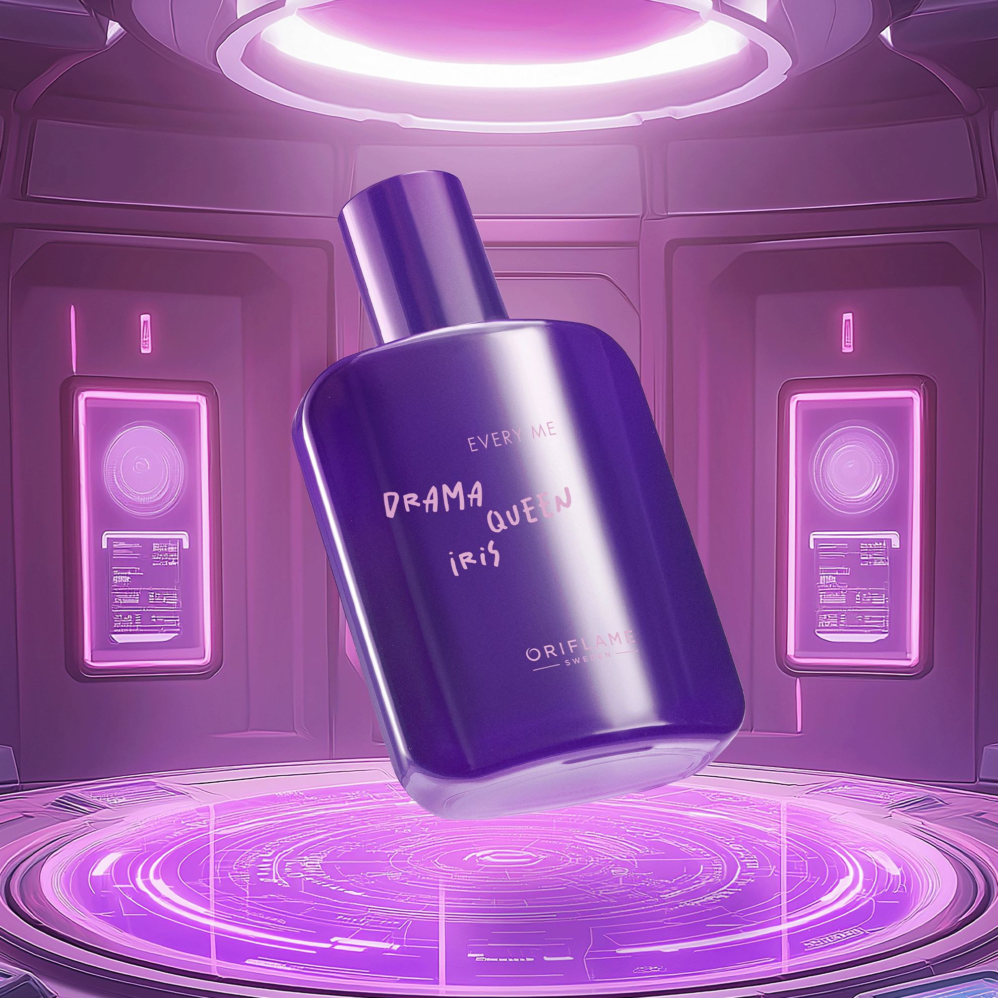 Một chai màu tím nổi trong phòng